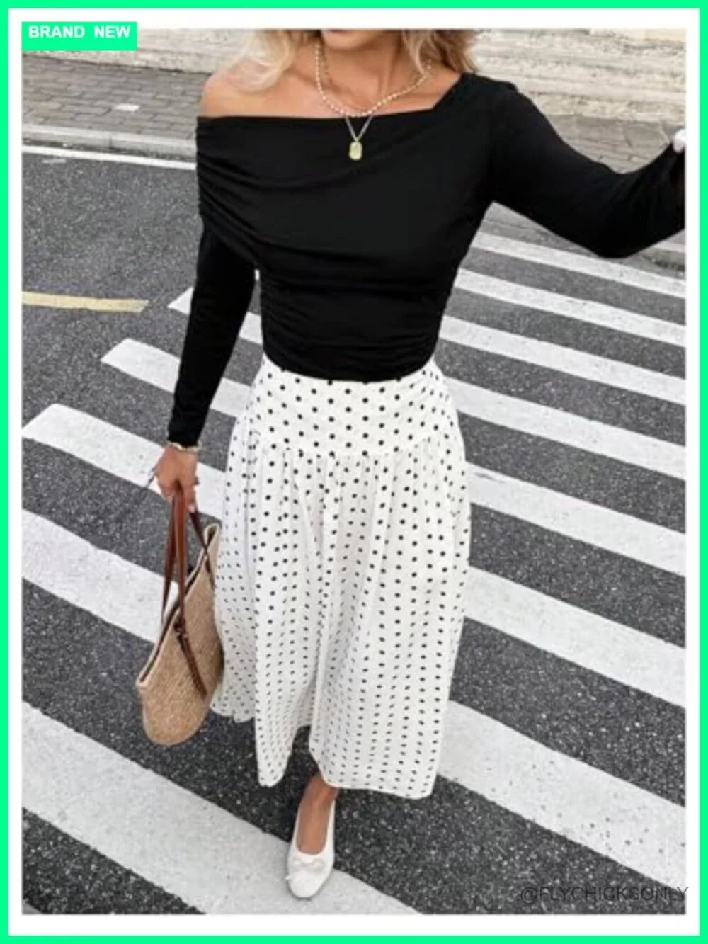 Milumia Women Polka Dot High Waist Pleated A-Line Maxi Skirt